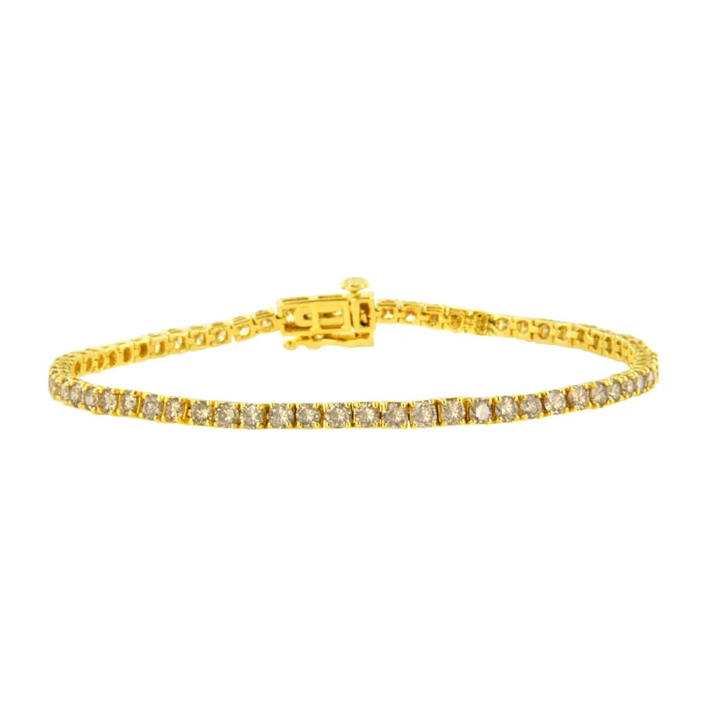 14K Yellow Gold 4.0 Cttw Round Brilliant Cut Diamond Prong Set Classic Tennis Bracelet (J-K Color, SI2-I1 Clarity) - 7" - Bijoux-NYC Direct