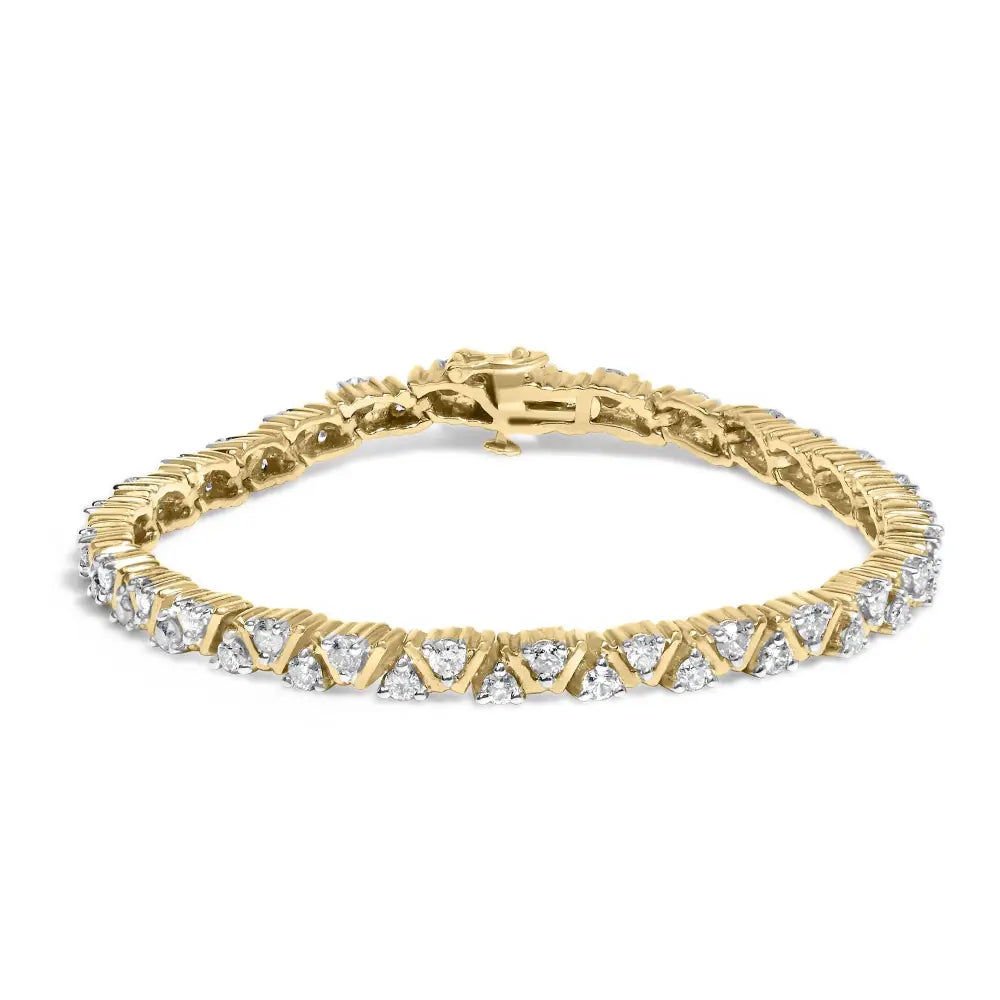 14k yellow gold 4.00 cttw diamond triangle link tennis bracelet 7 bijoux-nyc direct