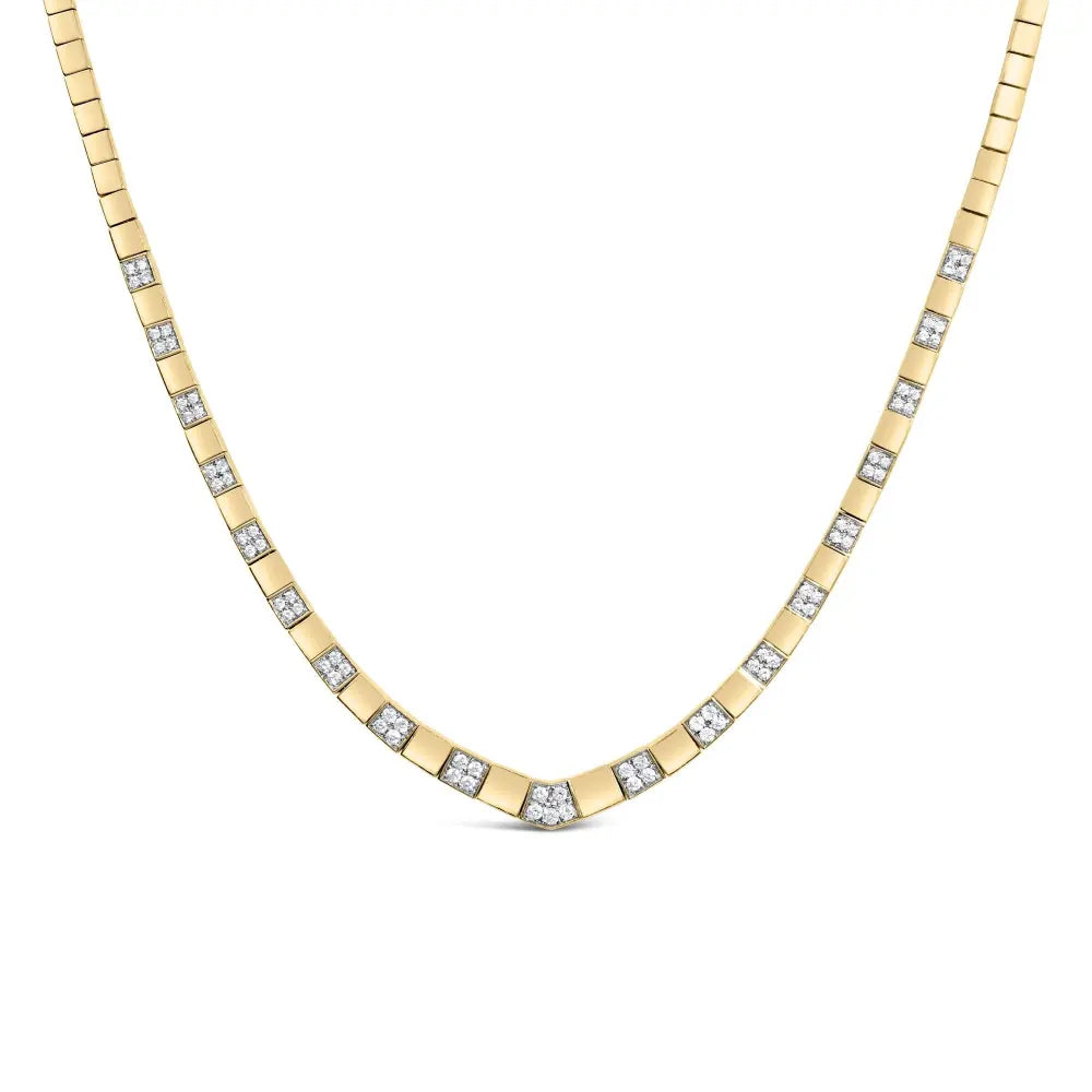 14k yellow gold 4/5 cttw diamond cluster and bar set link 3.5 mm chain necklace (g h color vs1 vs2 clarity) 16’’ inches