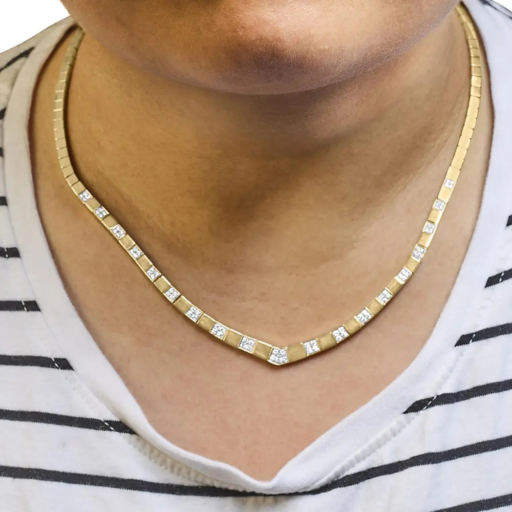 14k yellow gold 4/5 cttw diamond cluster and bar set link 3.5 mm chain necklace (g h color vs1 vs2 clarity) 16’’ inches