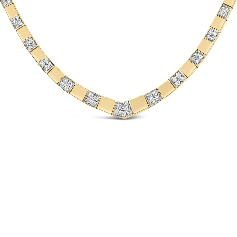 14k yellow gold 4/5 cttw diamond cluster and bar set link 3.5 mm chain necklace (g h color vs1 vs2 clarity) 16’’ inches