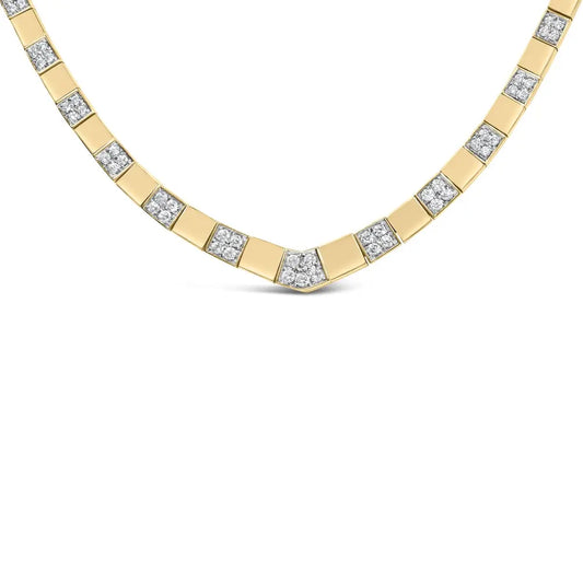 14k yellow gold 4/5 cttw diamond cluster and bar set link 3.5 mm chain necklace (g h color vs1 vs2 clarity) 16’’ inches