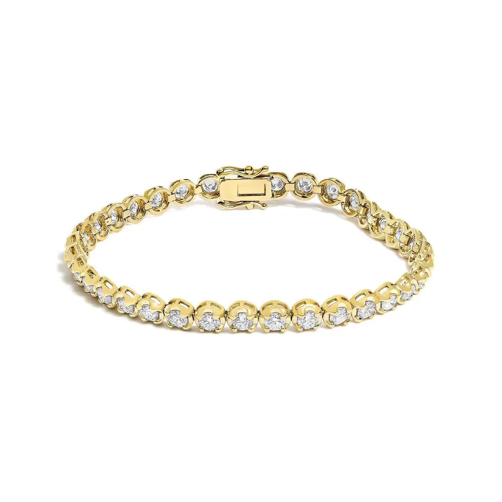 14k yellow gold 5.0 cttw round diamond scalloped link tennis bracelet bijoux-nyc direct