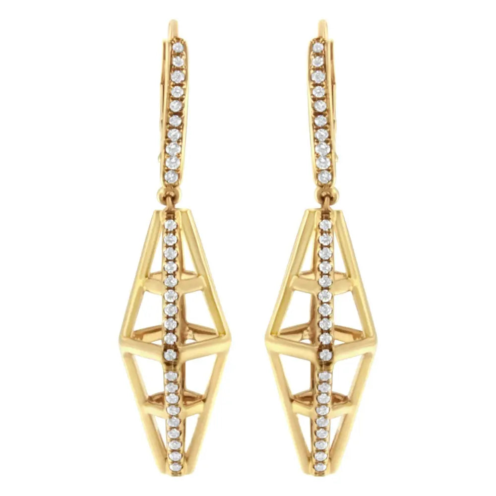 14K Yellow Gold 5/8 Cttw Diamond Geometrical Pillar Drop and Dangle Earrings (G-H Color, SI1-SI2 Clarity) - Bijoux-NYC Direct