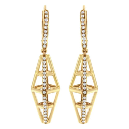 14K Yellow Gold 5/8 Cttw Diamond Geometrical Pillar Drop and Dangle Earrings (G-H Color, SI1-SI2 Clarity) - Bijoux-NYC Direct