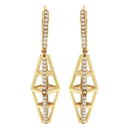 14K Yellow Gold 5/8 Cttw Diamond Geometrical Pillar Drop and Dangle Earrings (G-H Color, SI1-SI2 Clarity) - Bijoux-NYC Direct