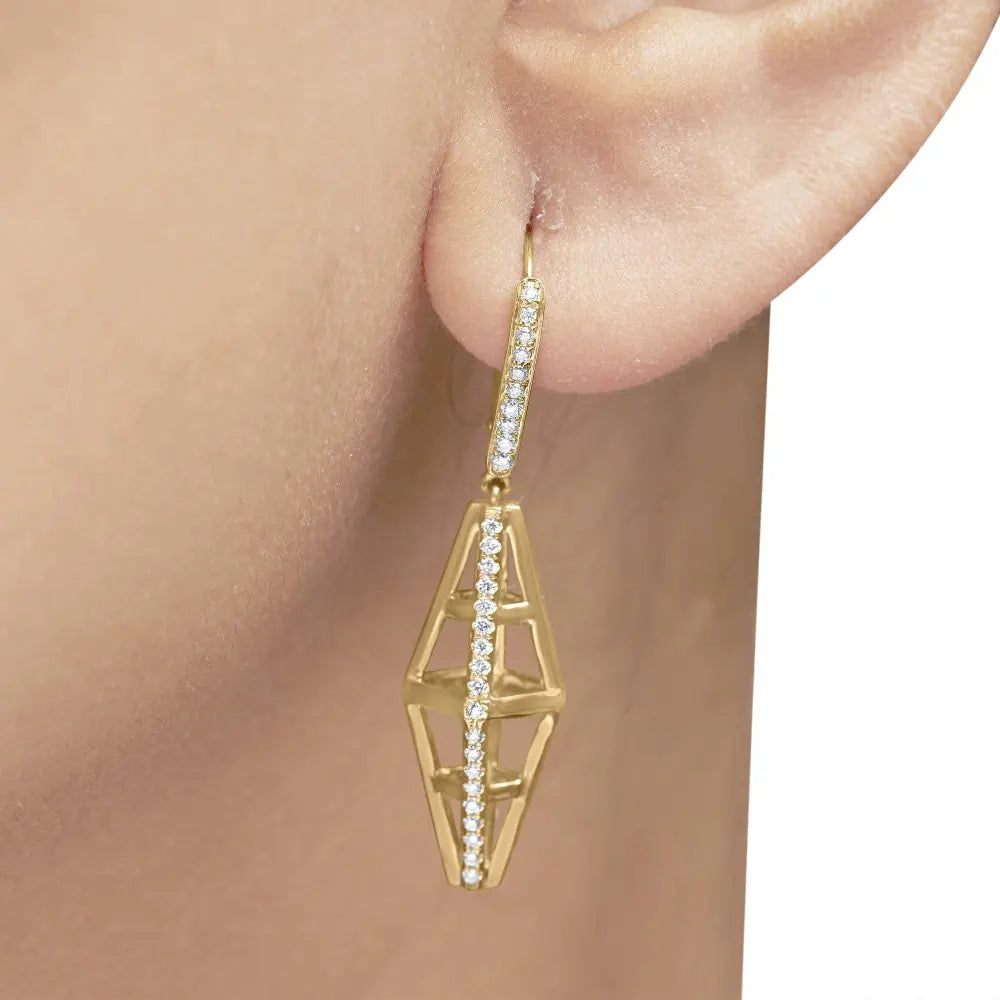14K Yellow Gold 5/8 Cttw Diamond Geometrical Pillar Drop and Dangle Earrings (G-H Color, SI1-SI2 Clarity) - Bijoux-NYC Direct
