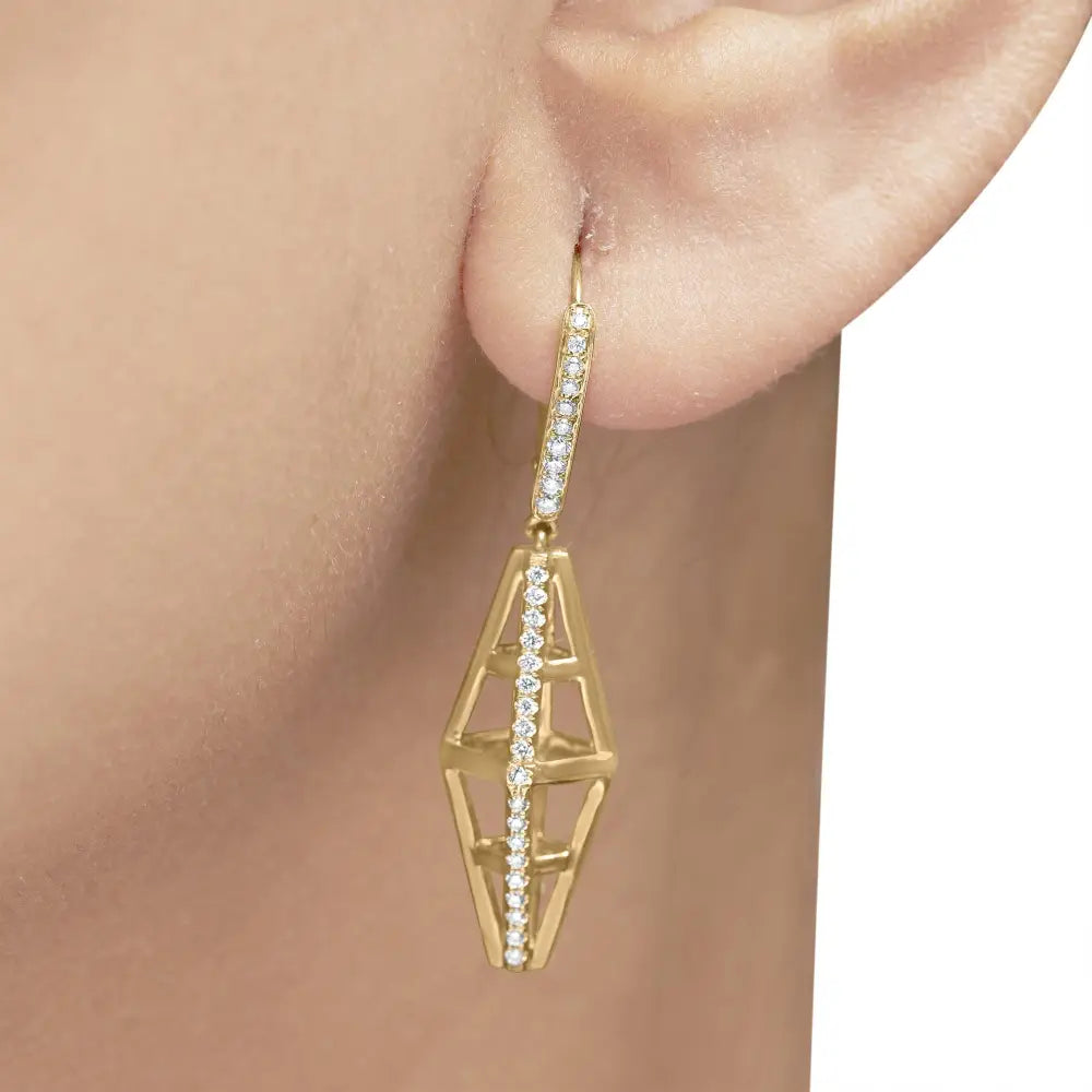 14k yellow gold 5/8 cttw diamond geometric pillar dangle earrings bijoux-nyc direct