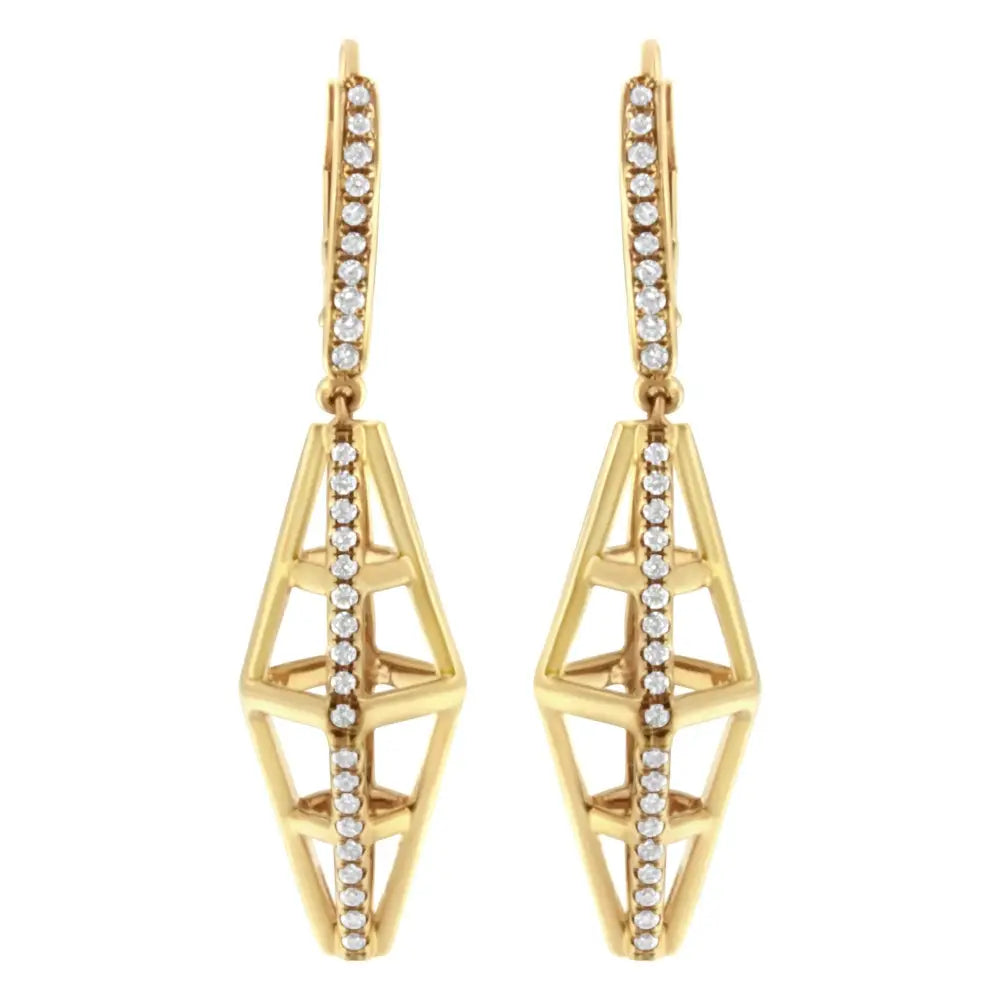 14k yellow gold 5/8 cttw diamond geometric pillar dangle earrings bijoux-nyc direct