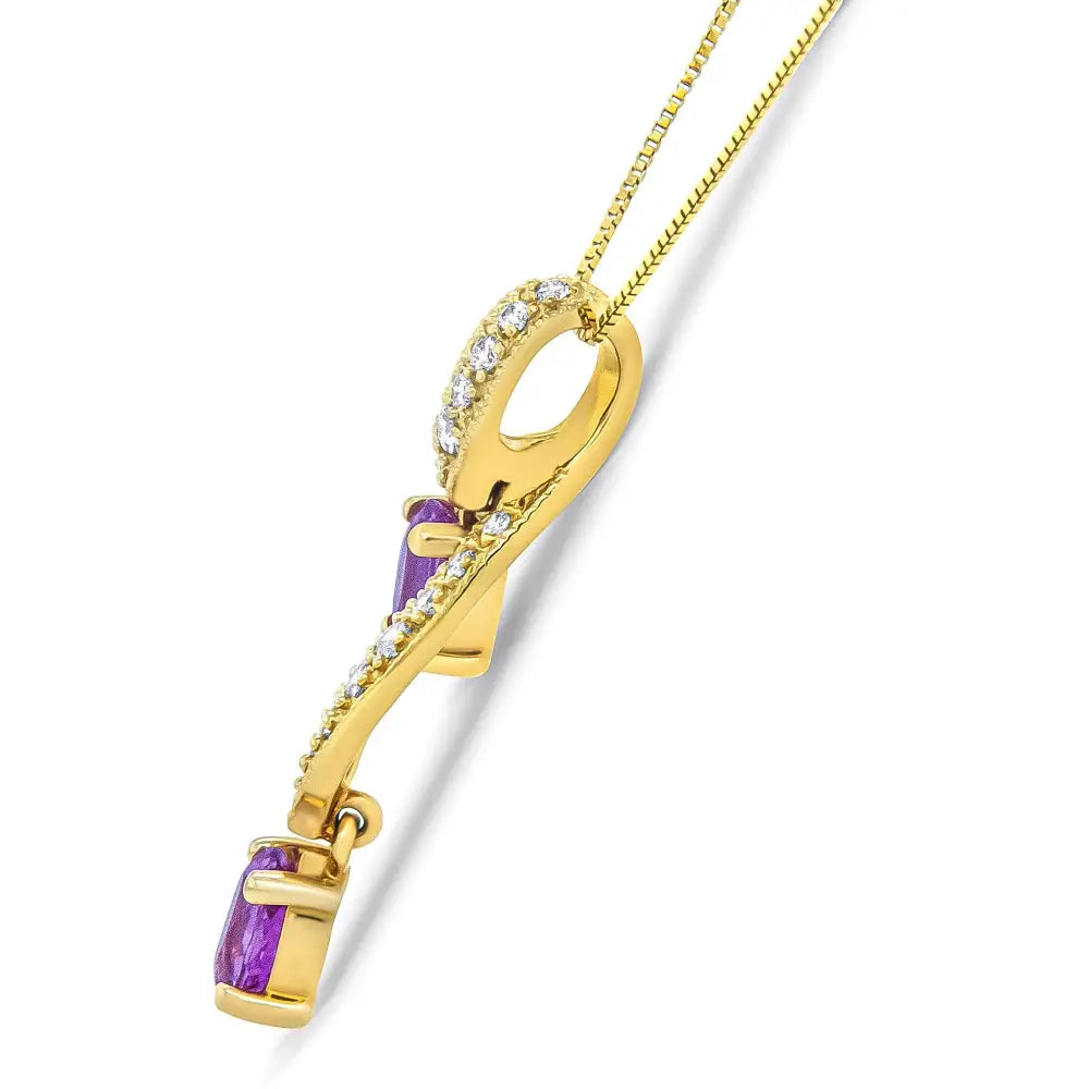 14k yellow gold oval pink sapphire and diamond ribbon twist pendant necklace bijoux-nyc direct