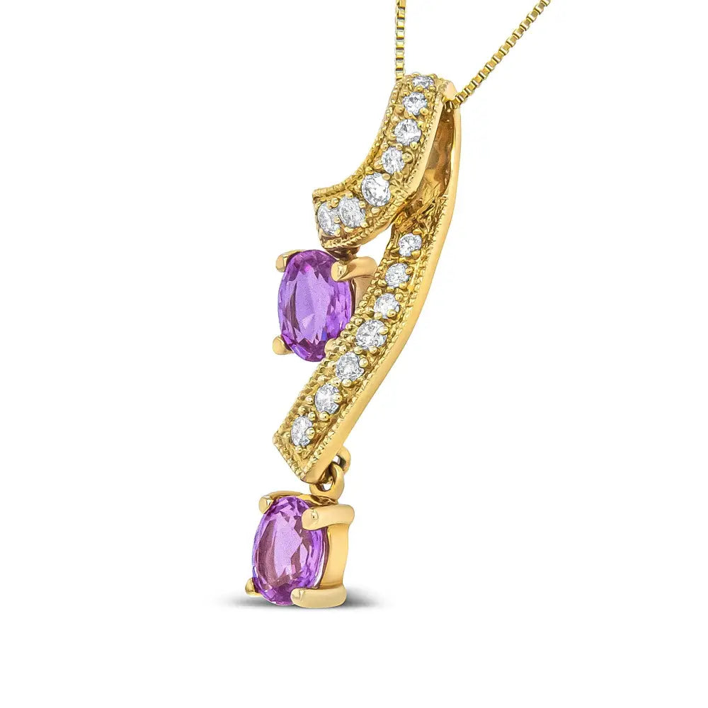 14k yellow gold oval pink sapphire and diamond ribbon twist pendant necklace bijoux-nyc direct
