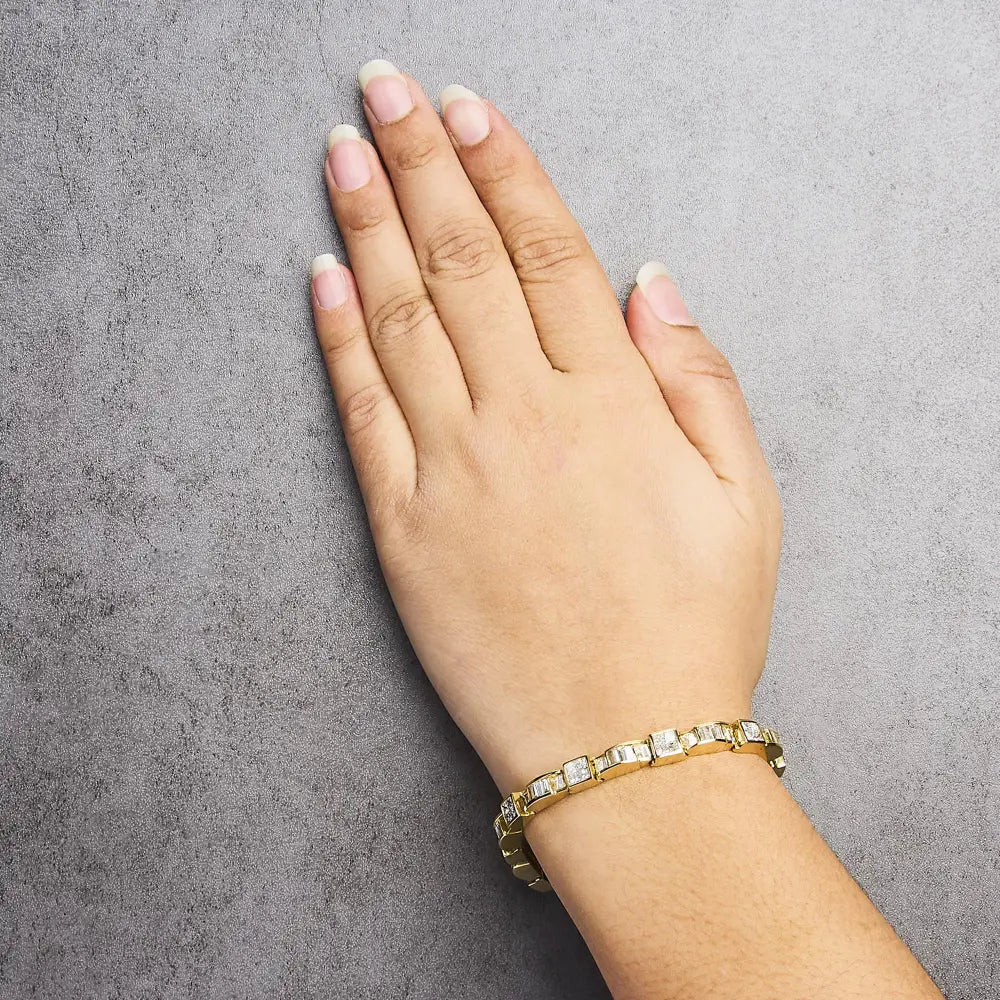 14k yellow gold 7.0 cttw baguette and princess diamond wave bracelet 7 bijoux-nyc direct