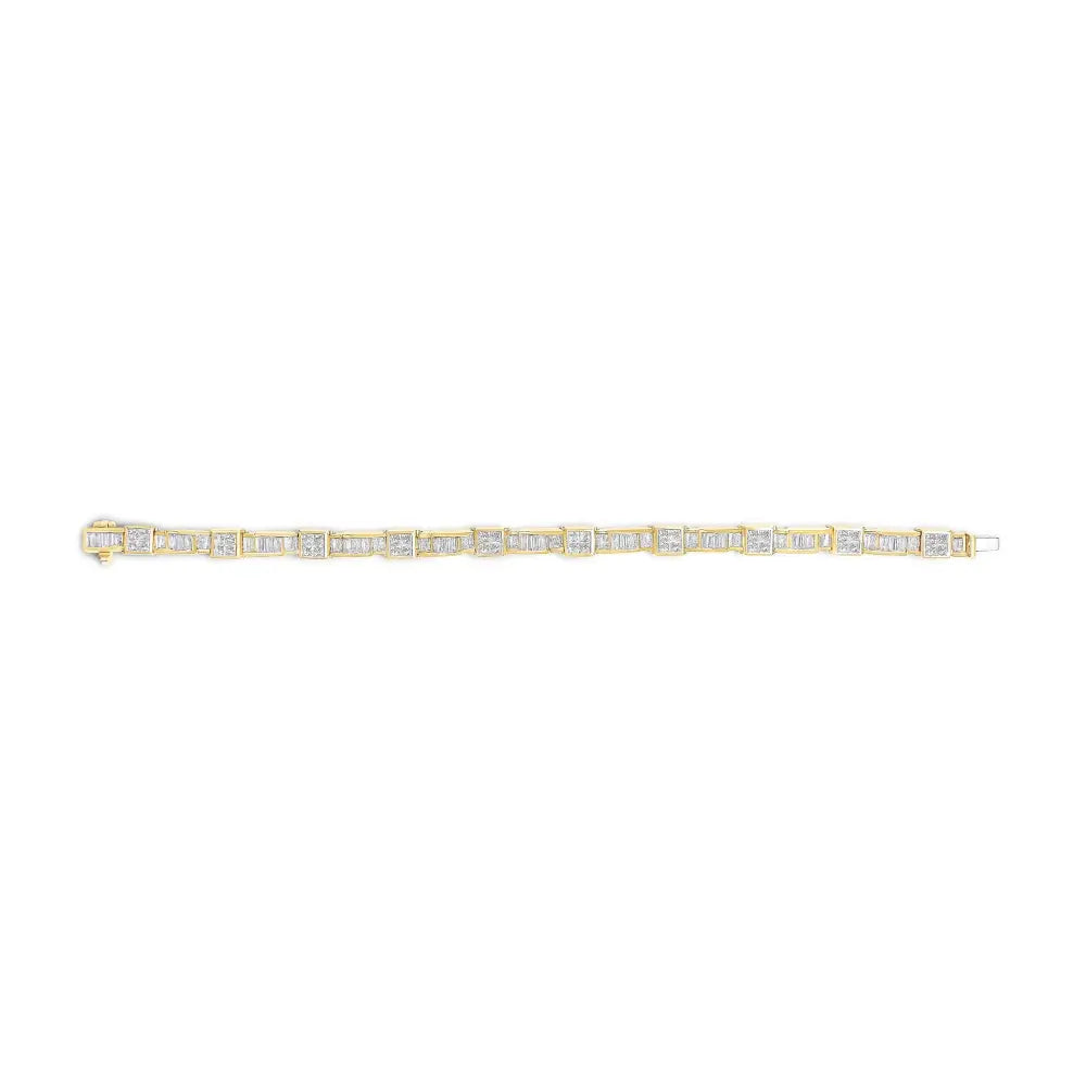 14k yellow gold 7.0 cttw baguette and princess diamond wave bracelet 7 bijoux-nyc direct