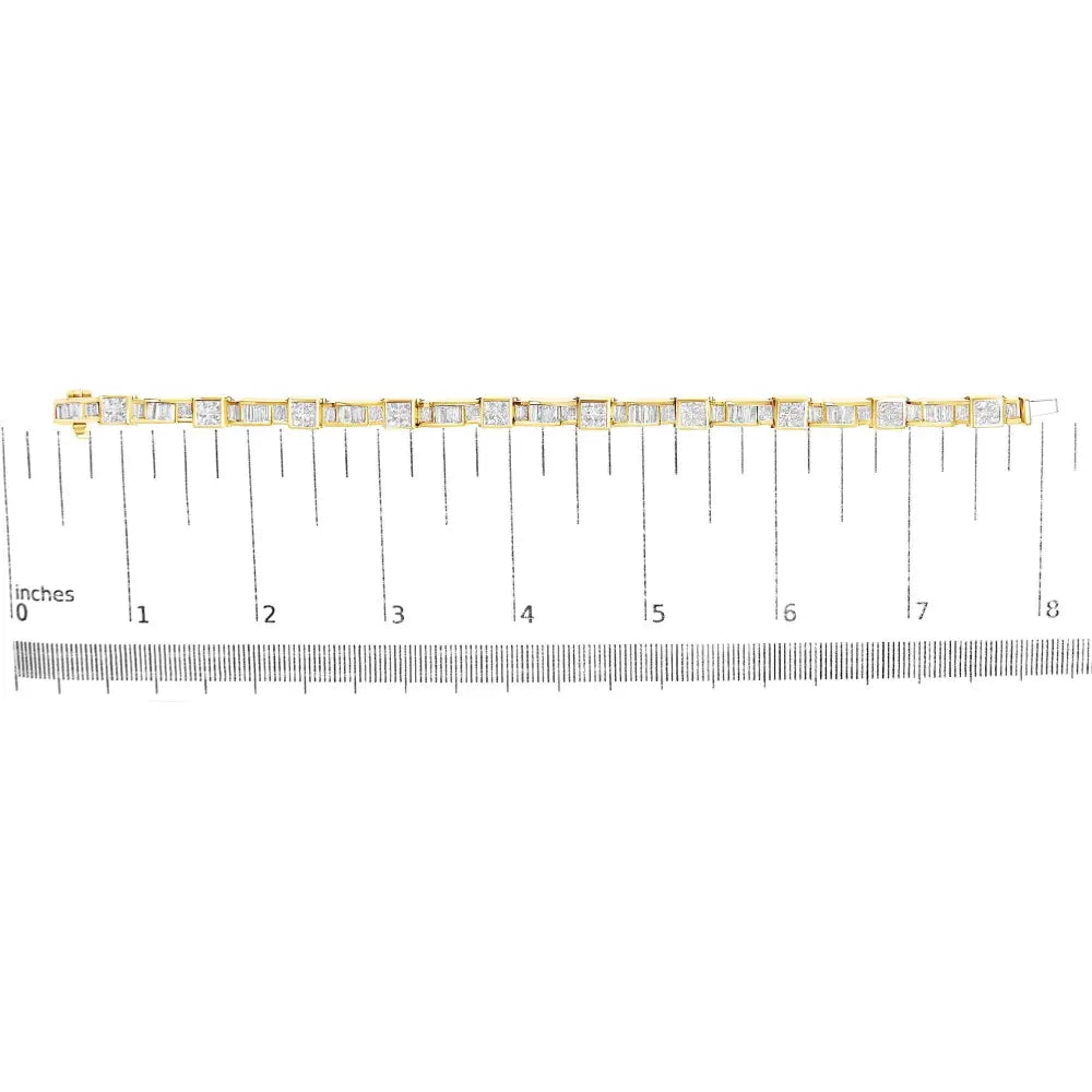 14k yellow gold 7.0 cttw baguette and princess diamond wave bracelet 7 bijoux-nyc direct