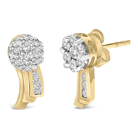 14K Yellow Gold 7/8 cttw Round Cut Diamond Earrings (I-J, SI1-SI2) - Bijoux-NYC Direct