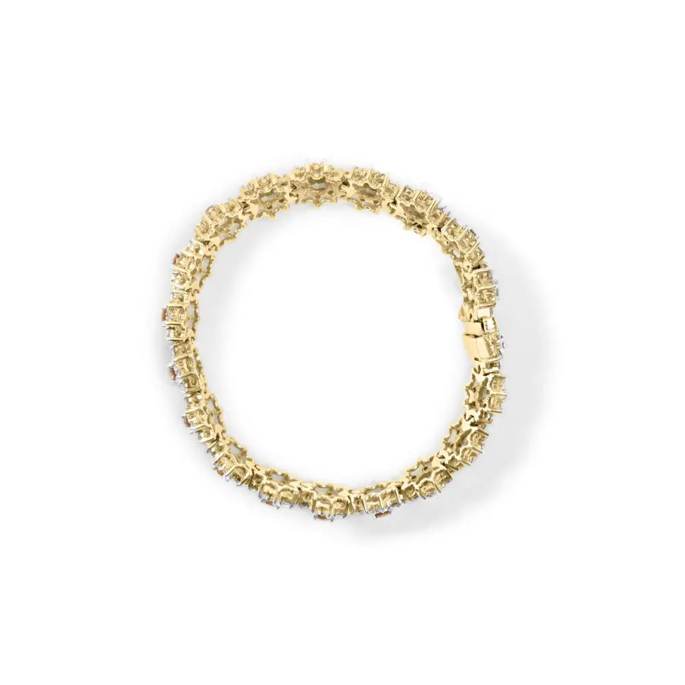 14k yellow gold 8.00 cttw champagne diamond floral cluster link bracelet bijoux-nyc direct