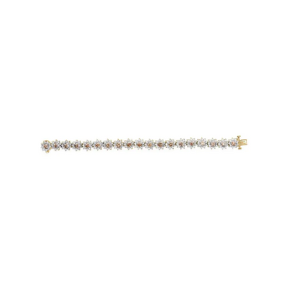 14K Yellow Gold 8.00 Cttw Champagne Diamond Floral Cluster Halo Link Bracelet (H-I Color, I1-I2 Clarity) - Bijoux-NYC Direct