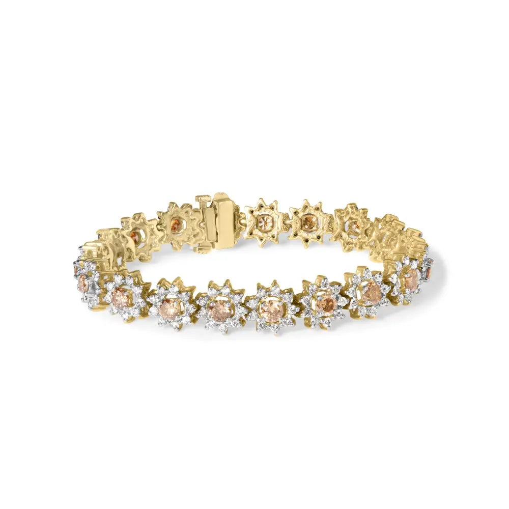 14k yellow gold 8.00 cttw champagne diamond floral cluster link bracelet bijoux-nyc direct