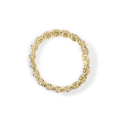 14K Yellow Gold 8.00 Cttw Champagne Diamond Floral Cluster Halo Link Bracelet (H-I Color, I1-I2 Clarity) - Bijoux-NYC Direct