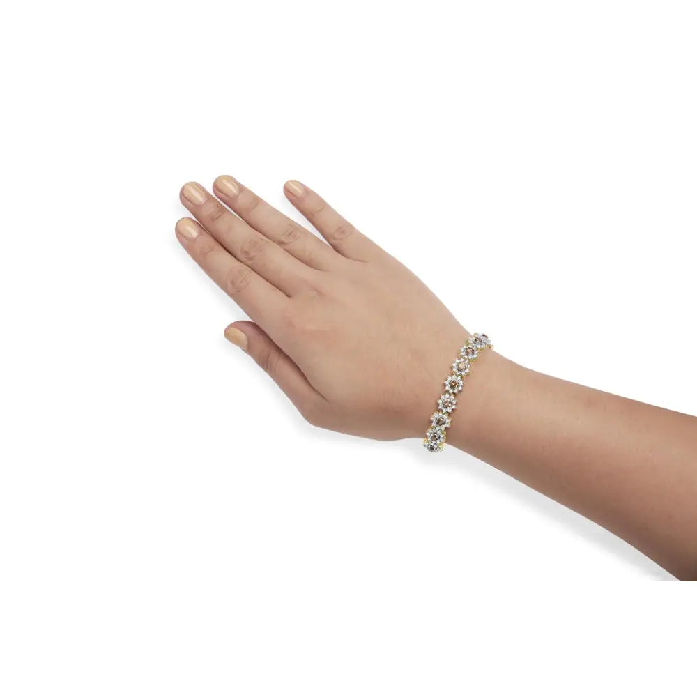 14k yellow gold 8.00 cttw champagne diamond floral cluster link bracelet bijoux-nyc direct
