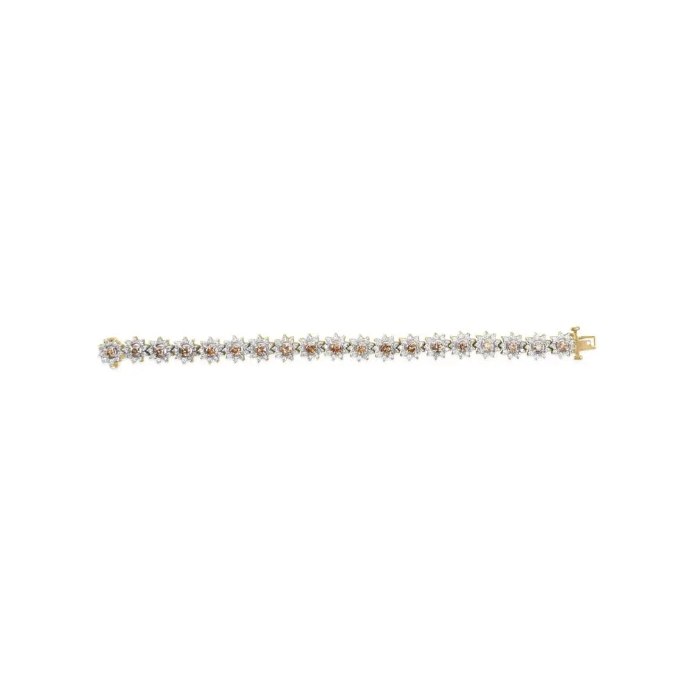 14k yellow gold 8.00 cttw champagne diamond floral cluster link bracelet bijoux-nyc direct