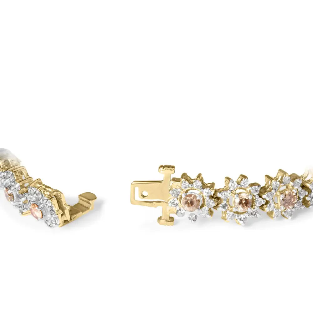 14k yellow gold 8.00 cttw champagne diamond floral cluster link bracelet bijoux-nyc direct
