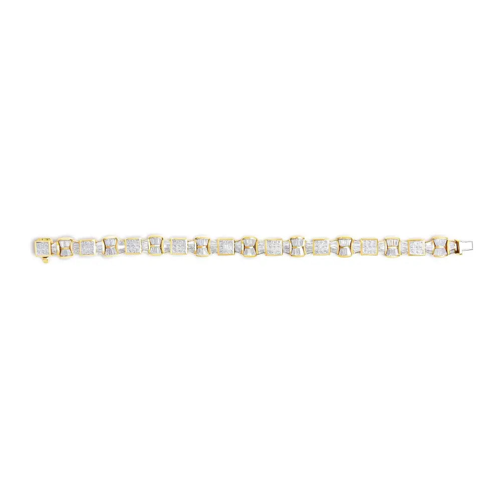 14k yellow gold 9 7/8 cttw princess and baguette diamond tennis bracelet bijoux-nyc direct