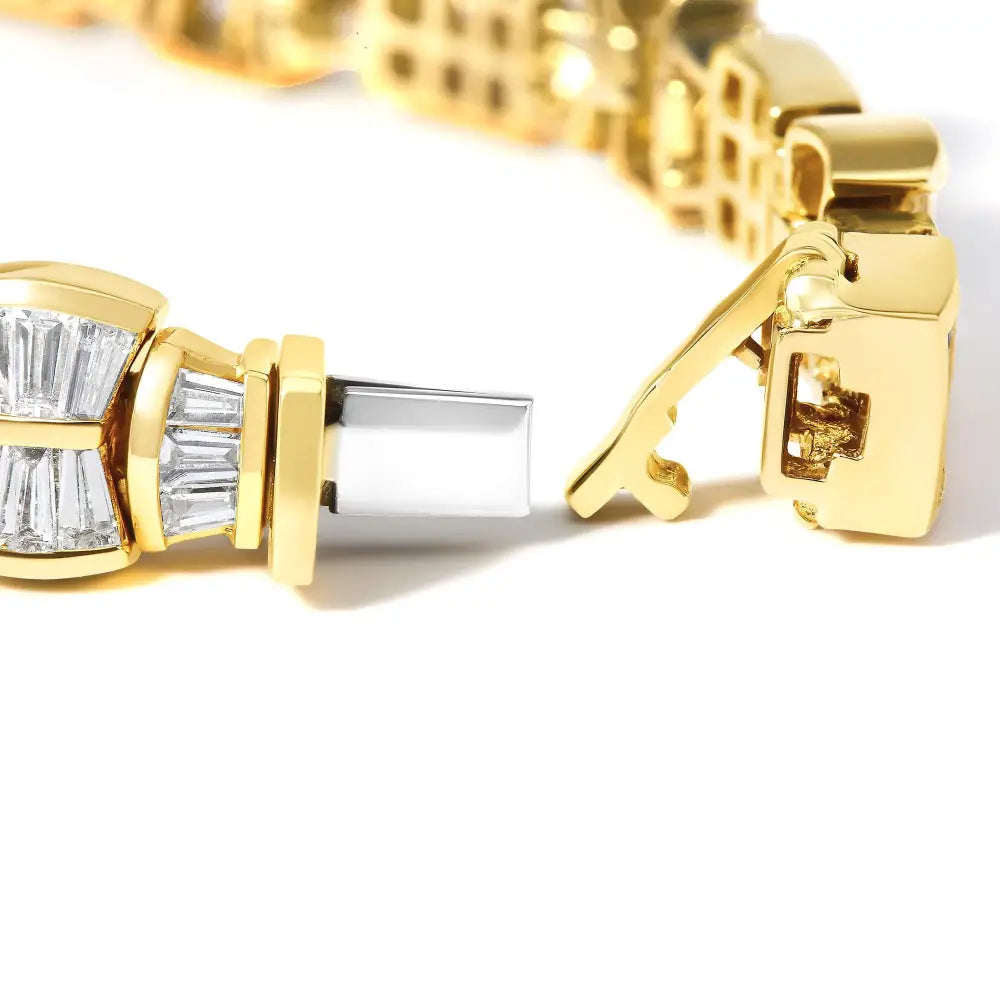 14k yellow gold 9 7/8 cttw princess and baguette diamond tennis bracelet bijoux-nyc direct