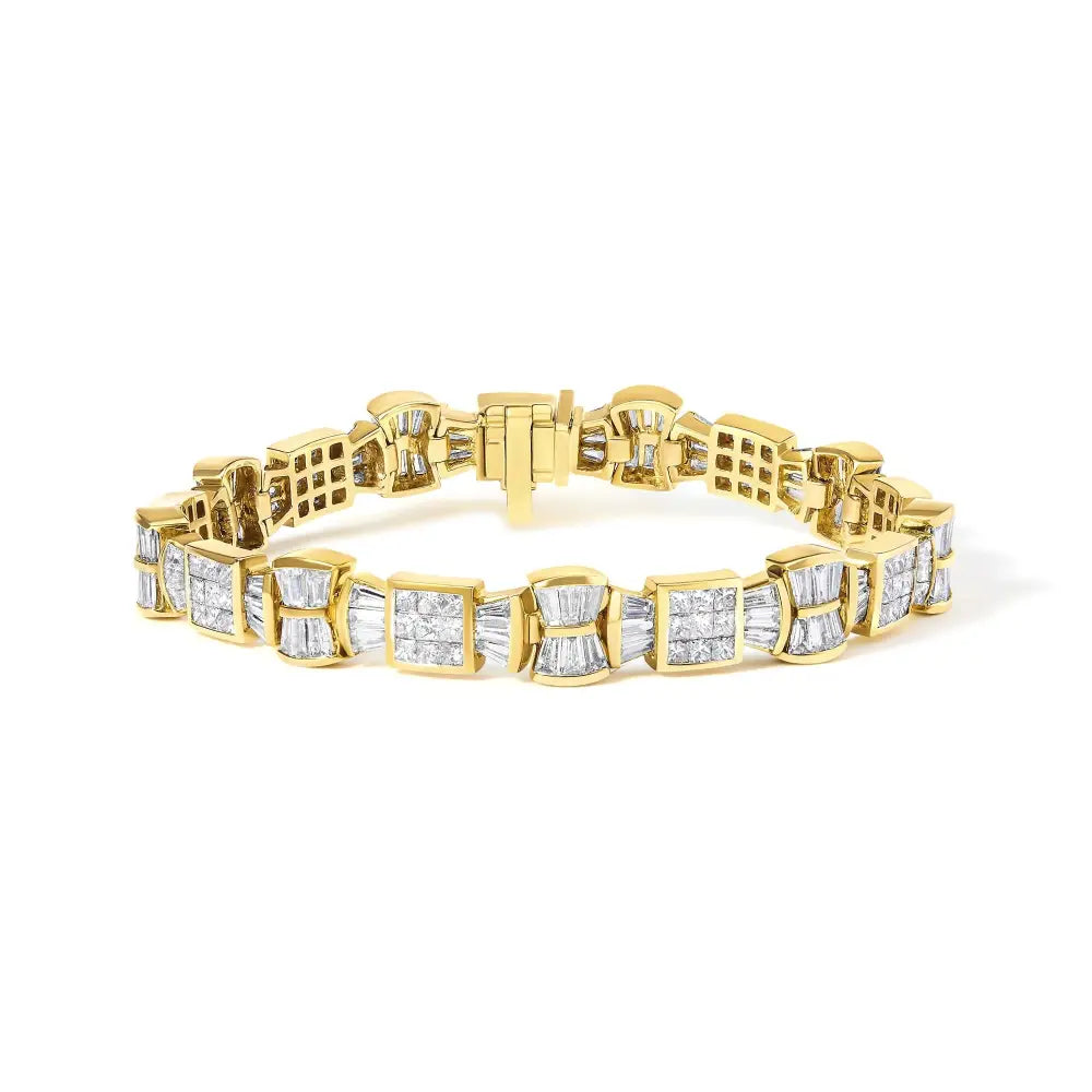 14k yellow gold 9 7/8 cttw princess and baguette diamond tennis bracelet bijoux-nyc direct