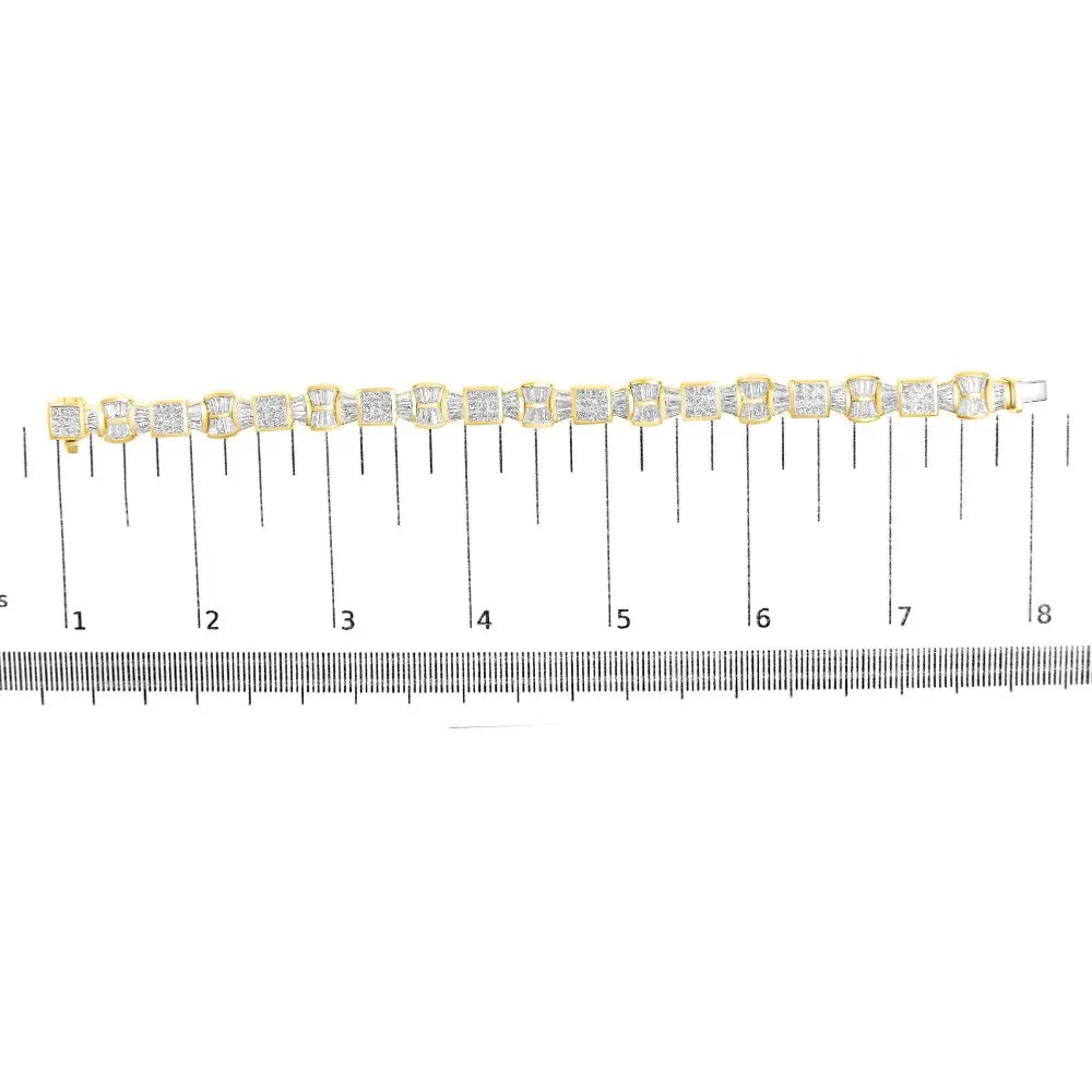 14k yellow gold 9 7/8 cttw princess and baguette diamond tennis bracelet bijoux-nyc direct