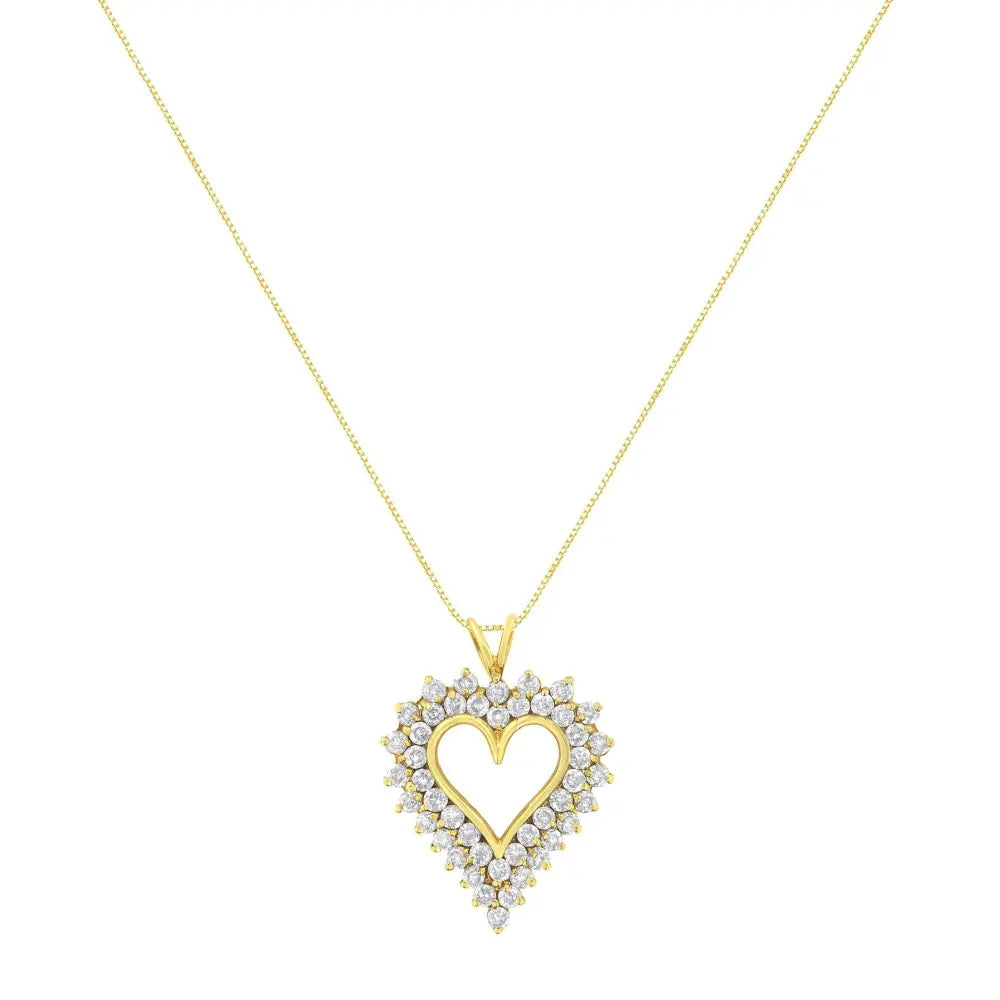 14K Yellow Gold .925 Sterling Silver 4 cttw Round-cut Diamond Cluster Heart Pendant Necklace (K-L Color, I1-I2 Clarity) - Bijoux-NYC Direct