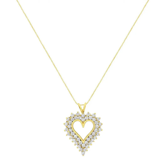 14K Yellow Gold .925 Sterling Silver 4 cttw Round-cut Diamond Cluster Heart Pendant Necklace (K-L Color, I1-I2 Clarity) - Bijoux-NYC Direct