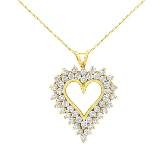 14K Yellow Gold .925 Sterling Silver 4 cttw Round-cut Diamond Cluster Heart Pendant Necklace (K-L Color, I1-I2 Clarity) - Bijoux-NYC Direct