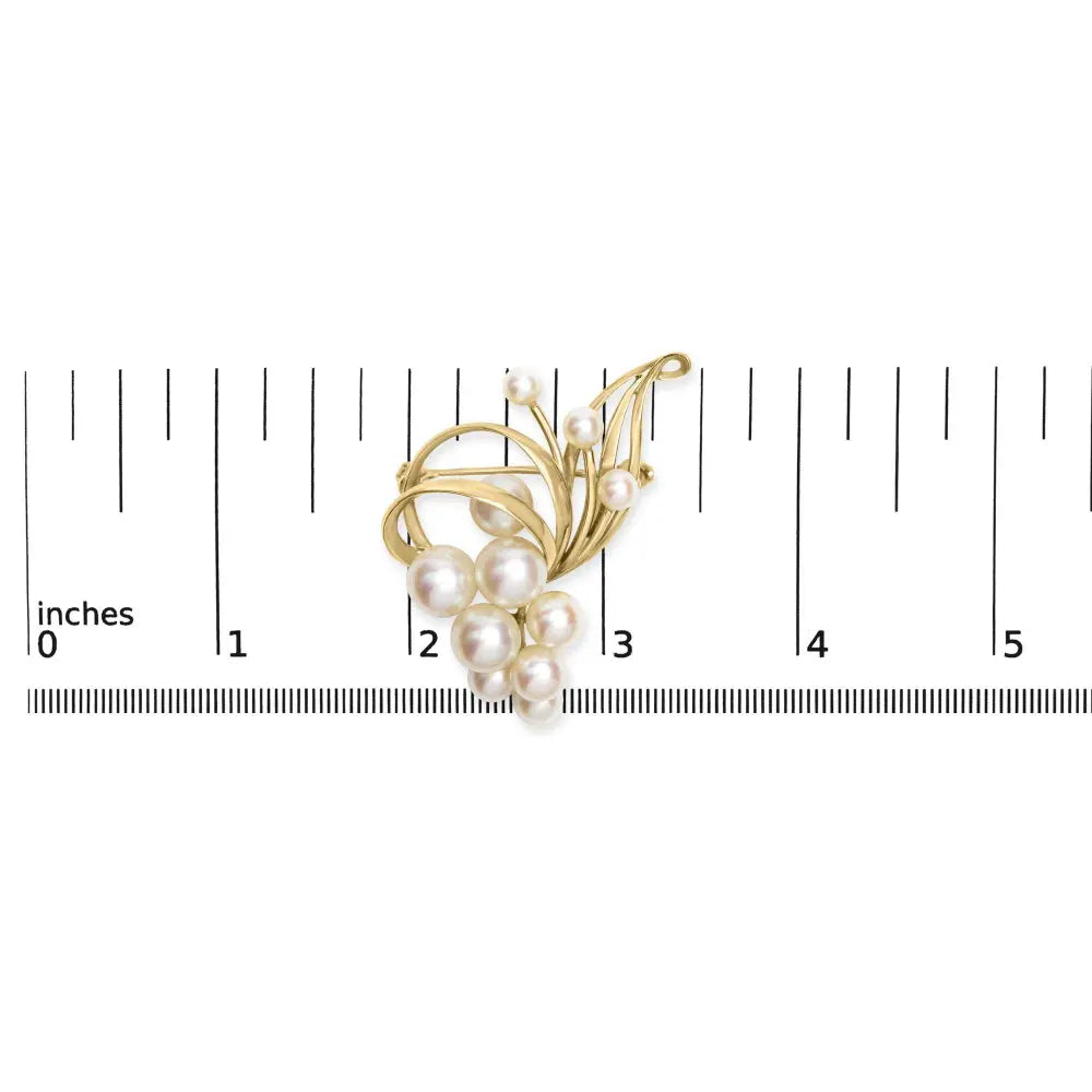 14K Yellow Gold Akoya Cultured Pearl Cluster Swirl Brooch Pin - Bijoux-NYC Direct