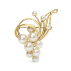 14K Yellow Gold Akoya Cultured Pearl Cluster Swirl Brooch Pin - Bijoux-NYC Direct