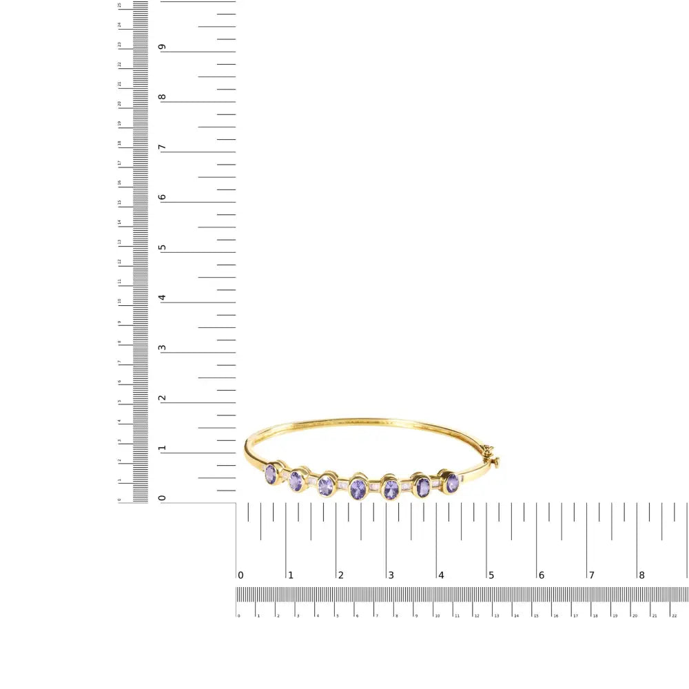 14k yellow gold oval tanzanite and diamond bezel bangle bracelet bijoux-nyc direct