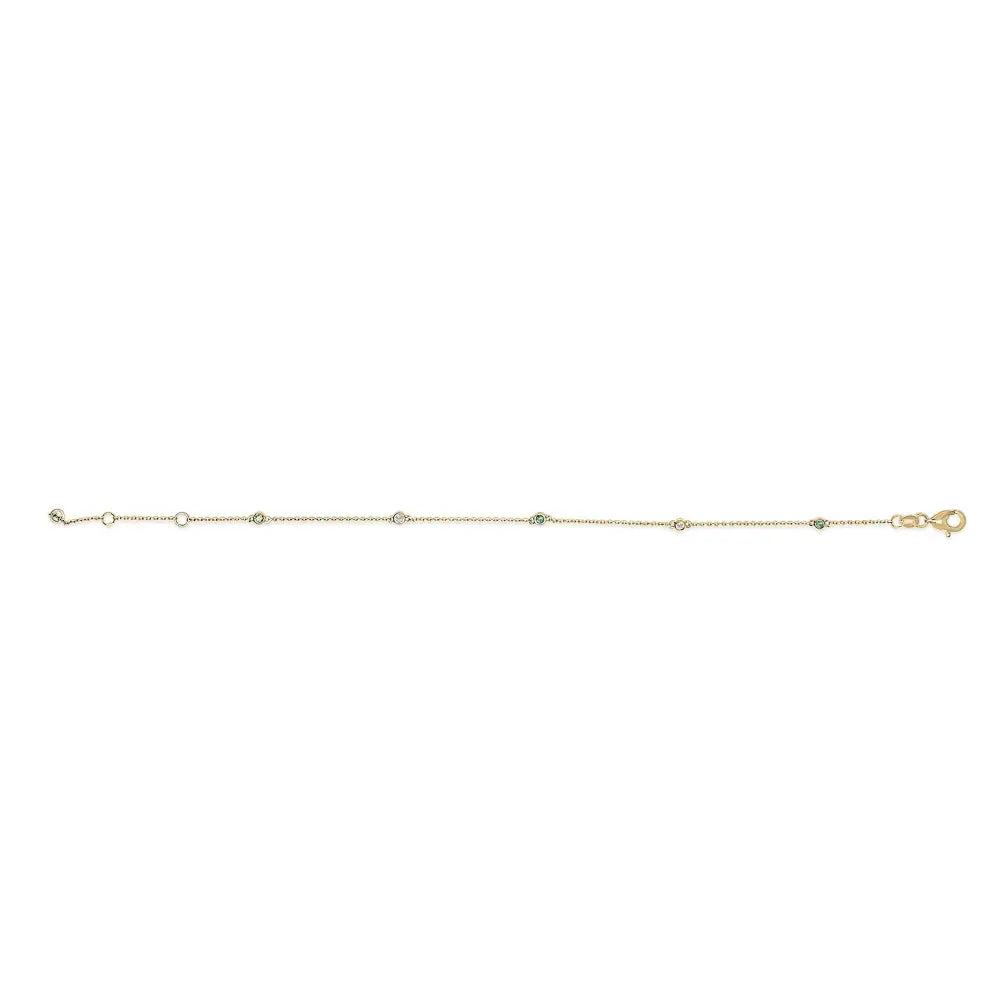 14k yellow gold alternating emerald and diamond bezel station bracelet bijoux-nyc direct