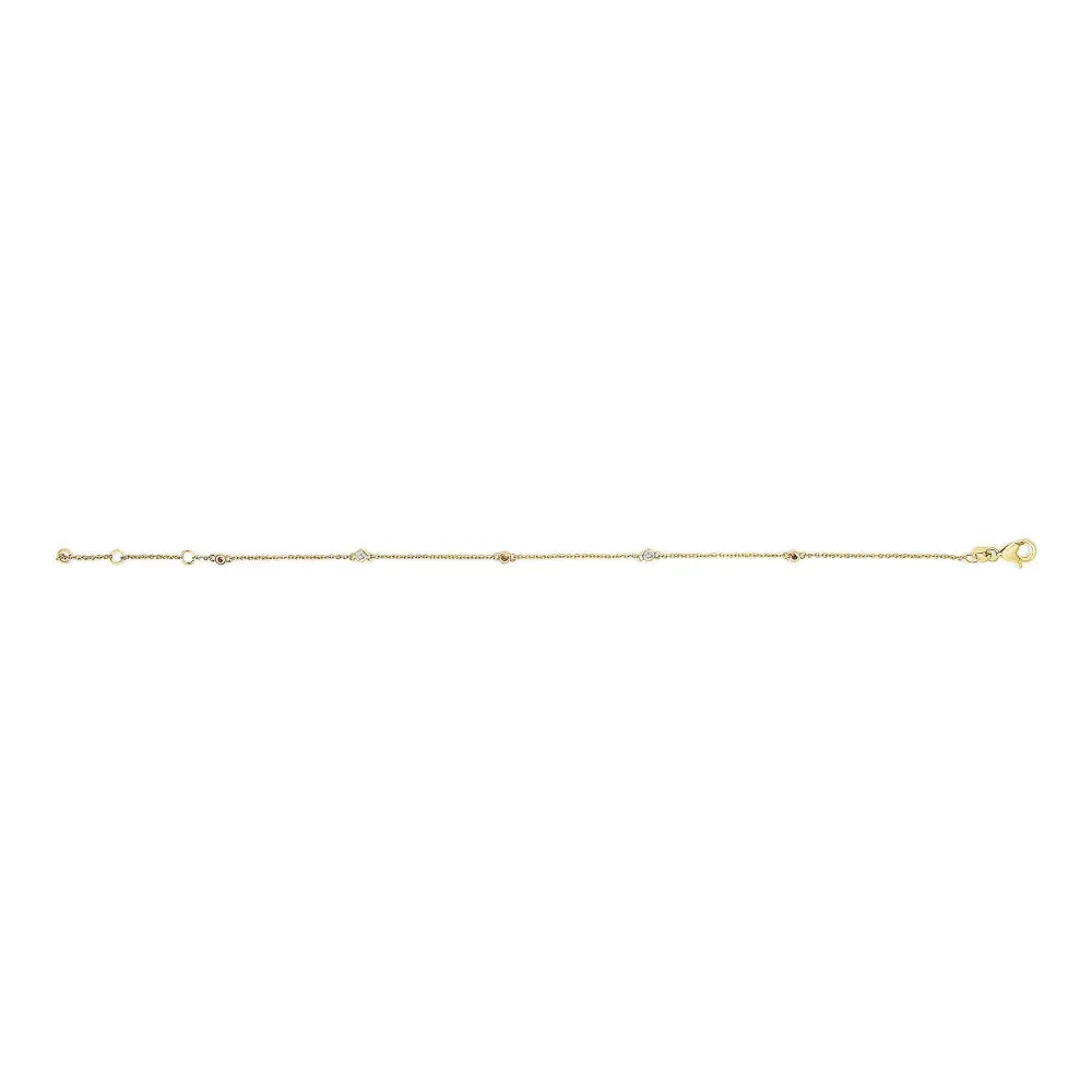 14k yellow gold alternating red ruby and white diamond bezel station chain bracelet (i j color si2 i1 clarity) 7.5’’ inches