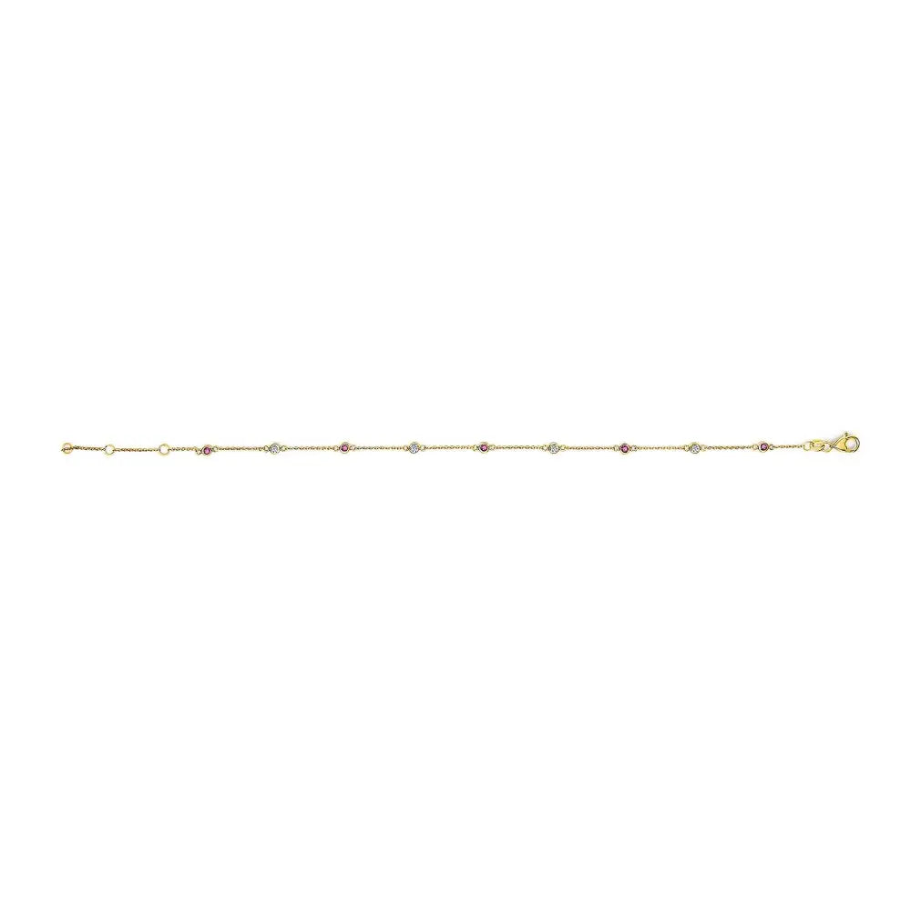 Natural ruby and diamond bezel station bracelet in 14k yellow gold 8 inch bijoux-nyc direct