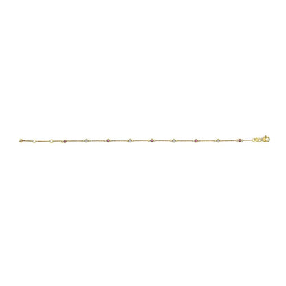14k yellow gold alternating red ruby and white diamond bezel station chain bracelet (i j color si2 i1 clarity) 8’’ inches