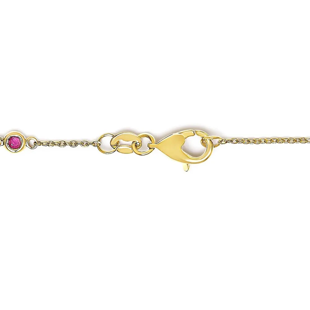 14k yellow gold alternating red ruby and white diamond bezel station chain bracelet (i j color si2 i1 clarity) 8’’ inches