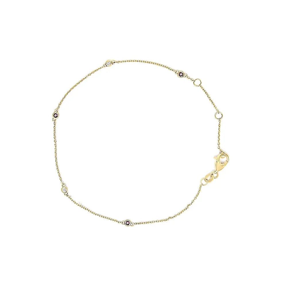 14k yellow gold alternating red ruby and white diamond bezel station chain bracelet (i j color si2 i1 clarity) 7.5’’ inches