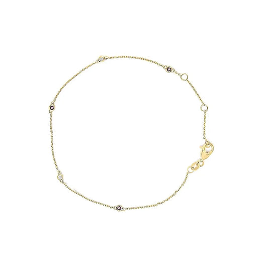 14k yellow gold alternating red ruby and white diamond bezel station chain bracelet (i j color si2 i1 clarity) 7.5’’ inches