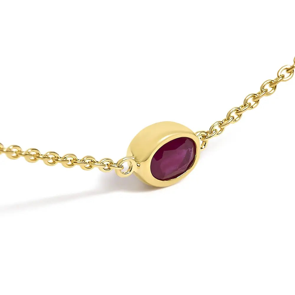 14k yellow gold 7 ruby oval bezel station necklace 18 inches bijoux-nyc direct