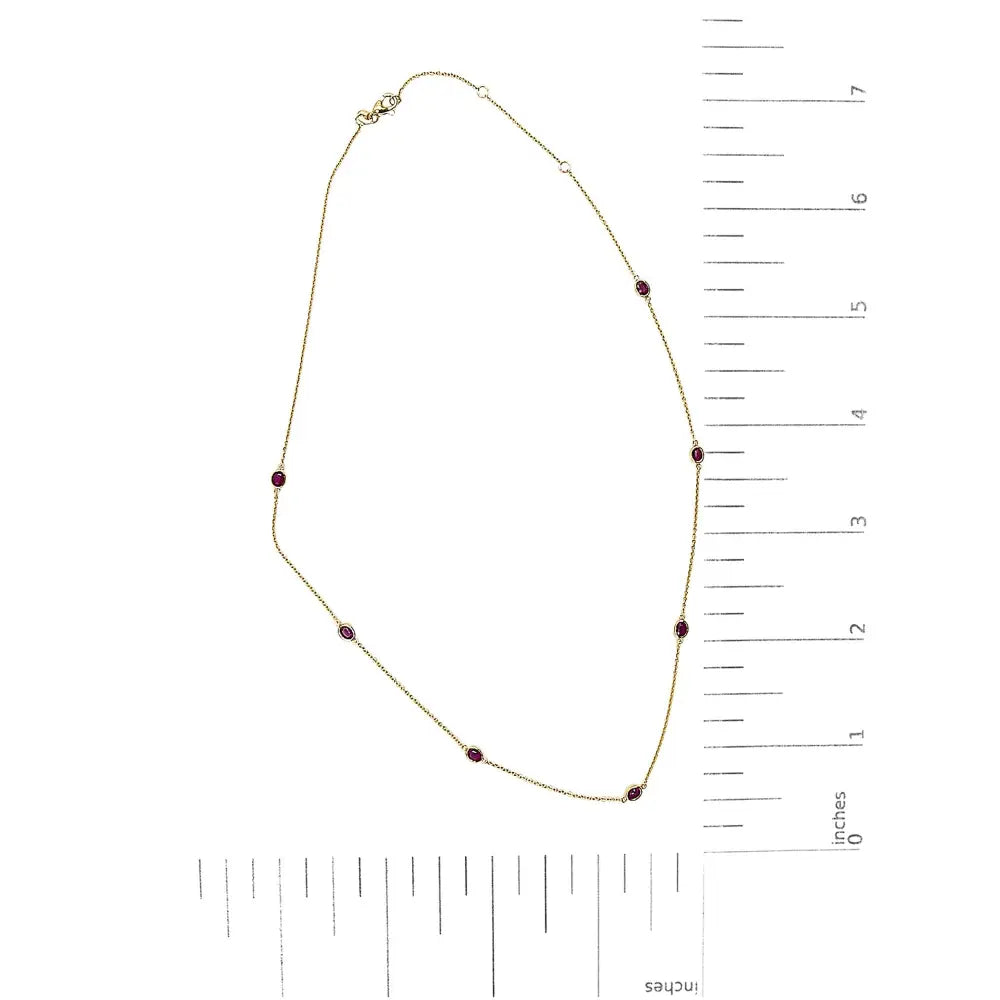 14k yellow gold 7 ruby oval bezel station necklace 18 inches bijoux-nyc direct
