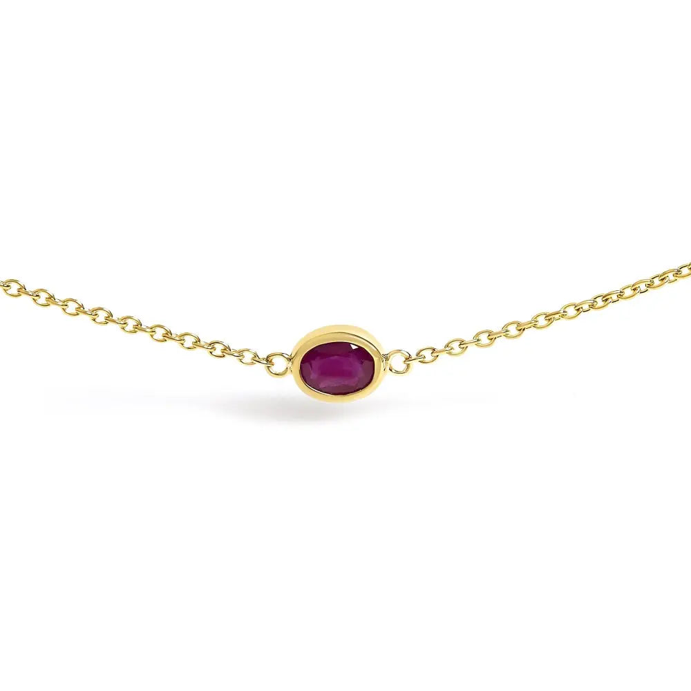 14k yellow gold 7 ruby oval bezel station necklace 18 inches bijoux-nyc direct