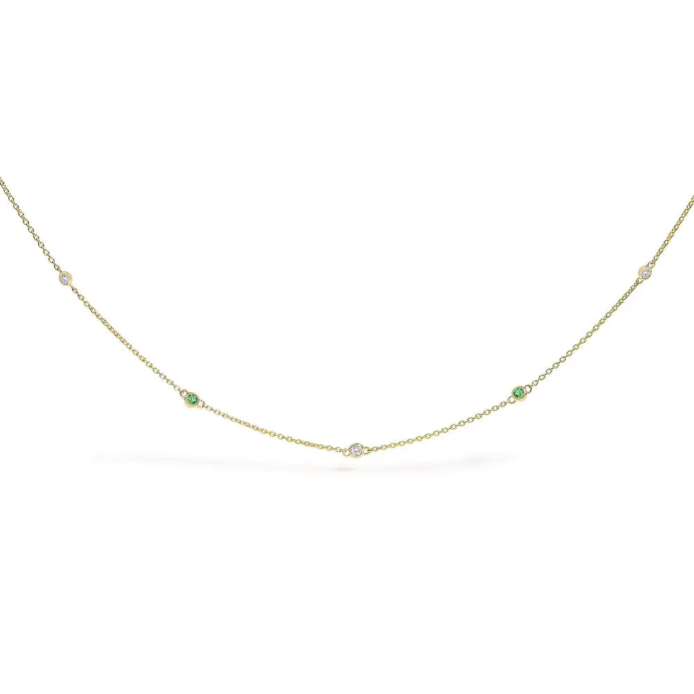 14k yellow gold emerald and diamond bezel station necklace 18 inches bijoux-nyc direct