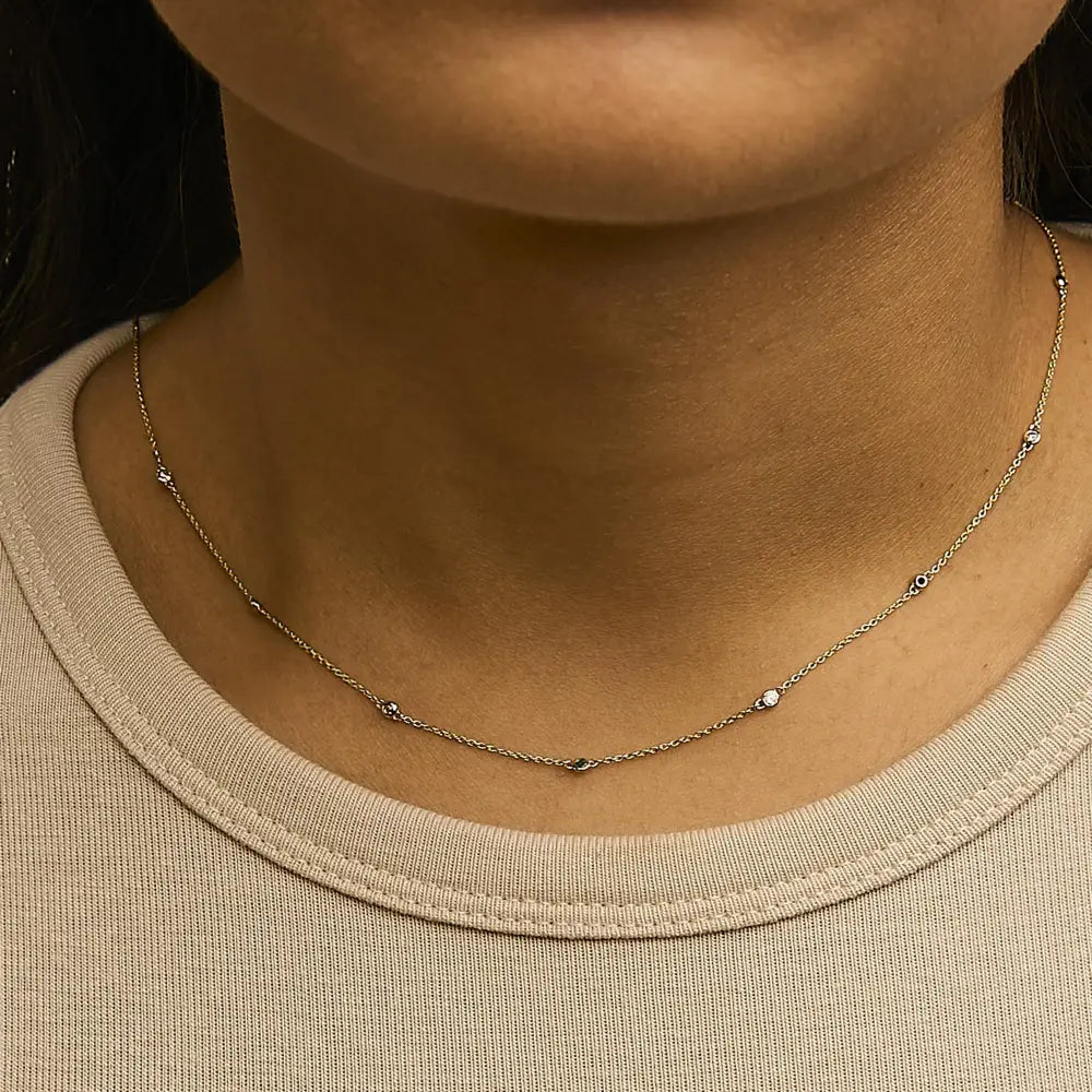 14k yellow gold emerald and diamond bezel station necklace 18 inches bijoux-nyc direct