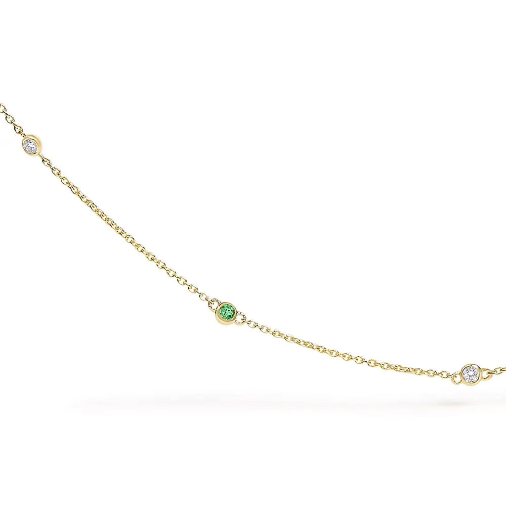 14k yellow gold emerald and diamond bezel station necklace 18 inches bijoux-nyc direct