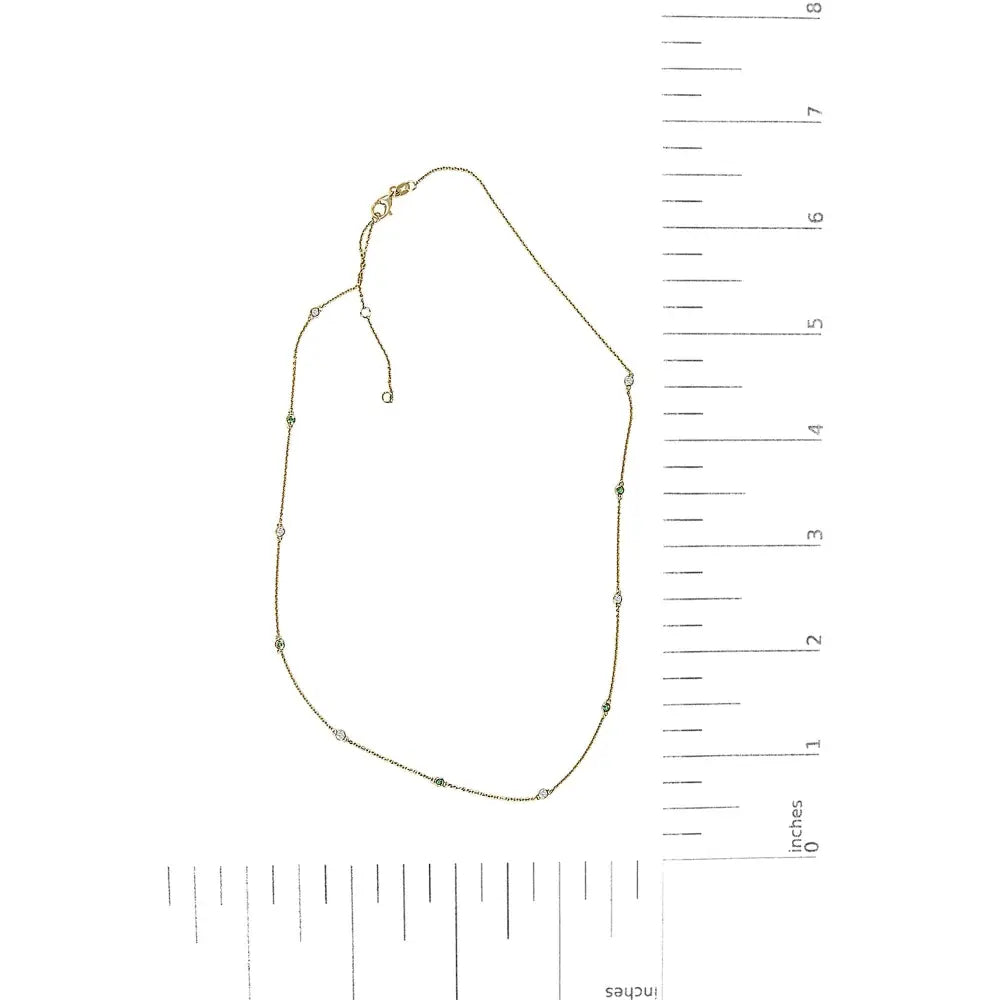 14k yellow gold emerald and diamond bezel station necklace 18 inches bijoux-nyc direct
